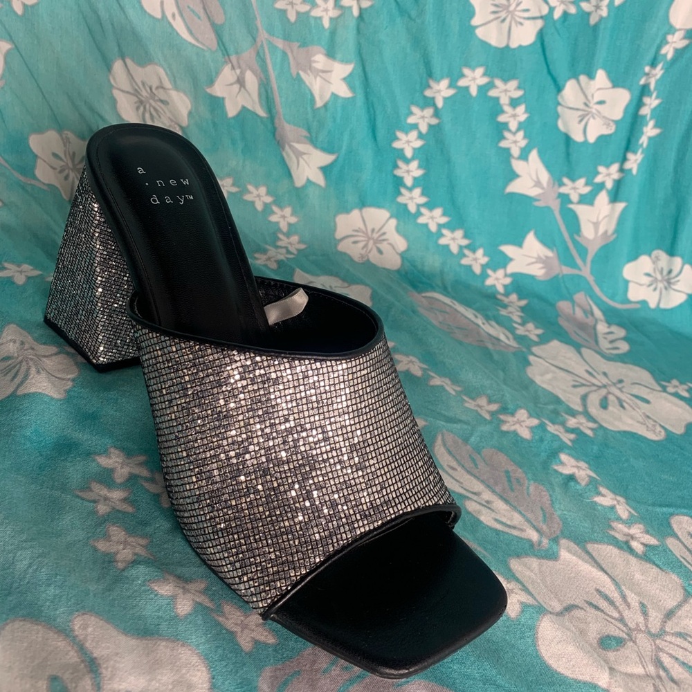 A New Day Women's sparkling Silver open toe heels